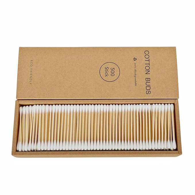 2000 PCs Premium Cotton Swabs Natural Cotton Buds Biodegradable Organic Double by FANPOIBeauty