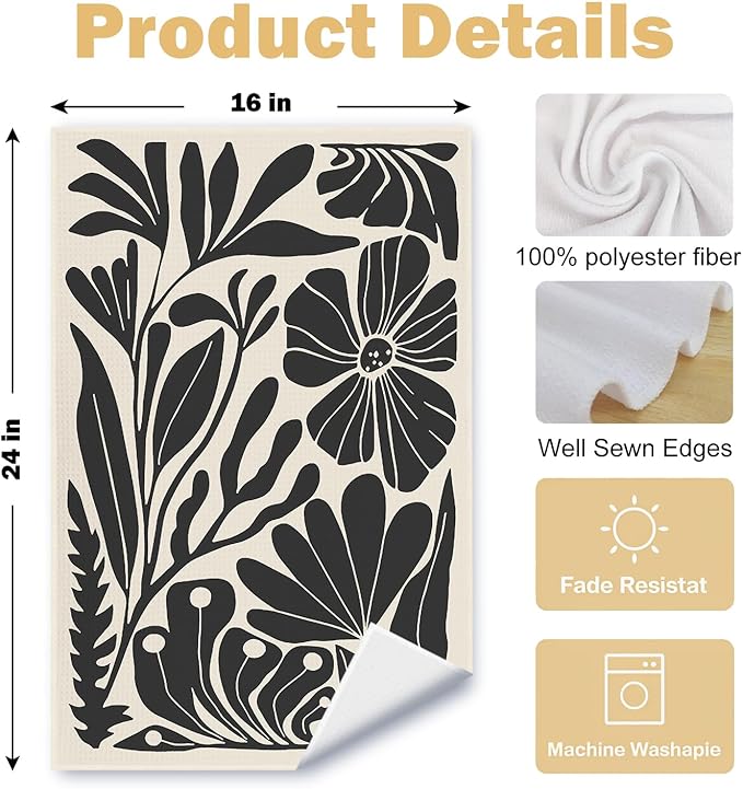 Abstract Boho Neutral Floral Kitchen Towels Set of 2, 70s Retro Groovy Beige - Image 6