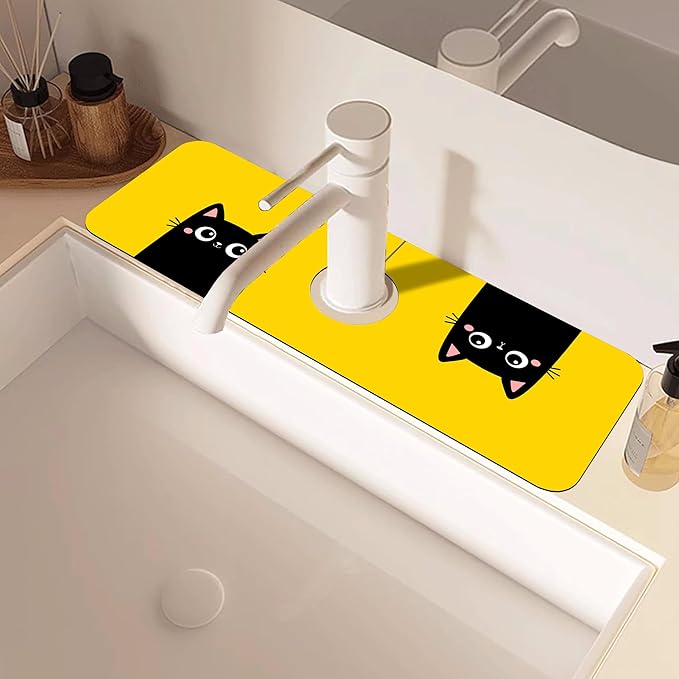 Cute Black Cat Head Kitchen Sink Splash Guard Mat Absorbent Fast Drying Mat - Image 2
