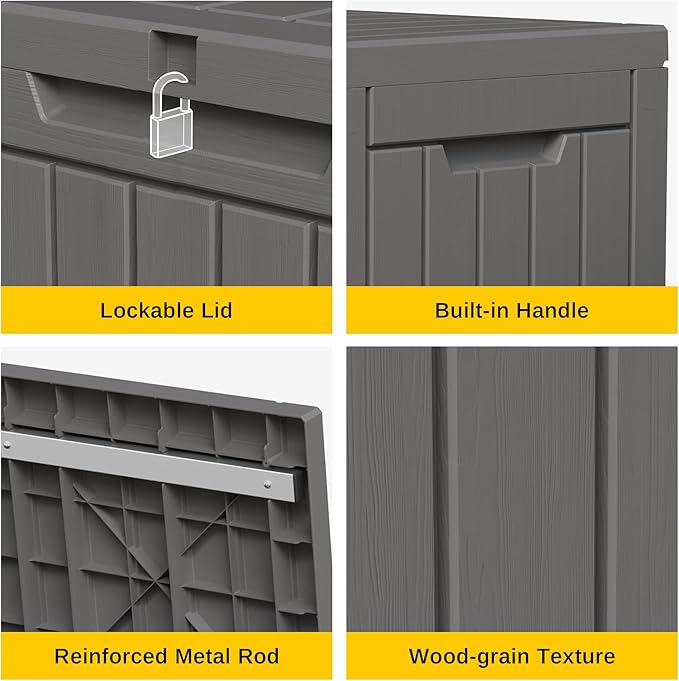 EAST OAK Outdoor Storage Box, 60 Gallon Deck Box Indoor and Outdoor Use, Waterproof Resin Storage Bin for Patio Cushions, Gardening Tools, Lockable, UV Resistant, Grey - Image 5