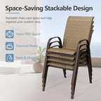SWITTE Patio Chairs Set of 4 with Armrests, Outdoor Stackable Dining Chairs with Breathable Backrest and Metal Frame for Lawn, Garden, Deck, Poolside, Beige - Image 7