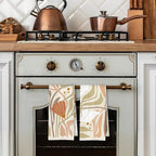 Abstract Boho Beige and White Floral Kitchen Towels Set of 2, 70s Retro Groovy - Image 3