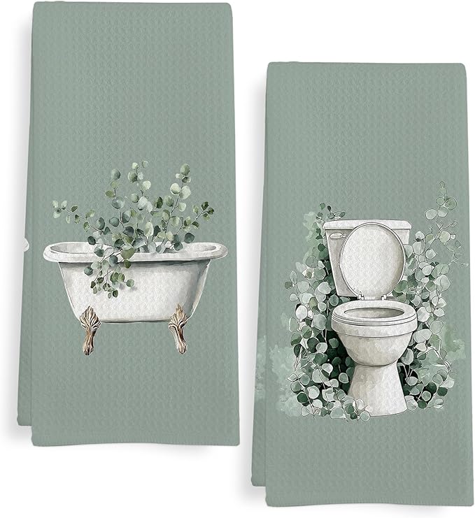 Sage Green Eucalyptus Hand Towels by Unknown