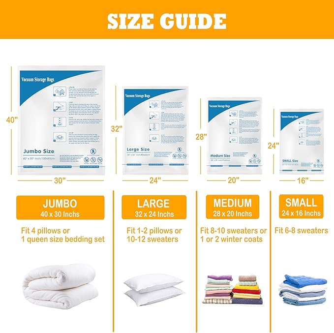 Vacuum Storage Bags 12 Jumbo, Space Saver Sealer Bags, Airtight Compression Bags - Image 5