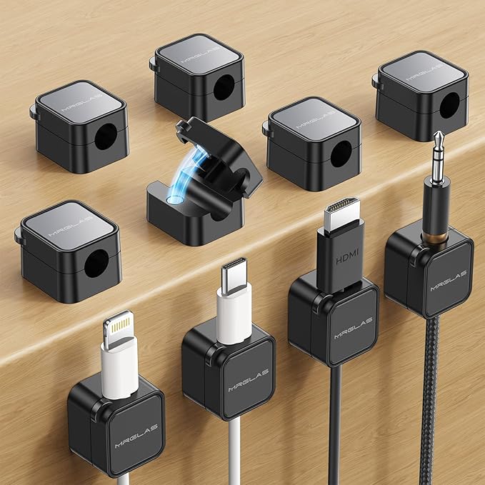 MRGLAS 10-Pack Magnetic Cable Management Cord Organizer, Cable Holder Clips by MRGLAS