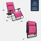 Best Choice Products Oversized Padded Zero Gravity Chair, Folding Outdoor Patio Recliner, XL Anti Gravity Lounger for Backyard w/Headrest, Cup Holder, Side Tray, Polyester Mesh - Hot Pink - Image 2