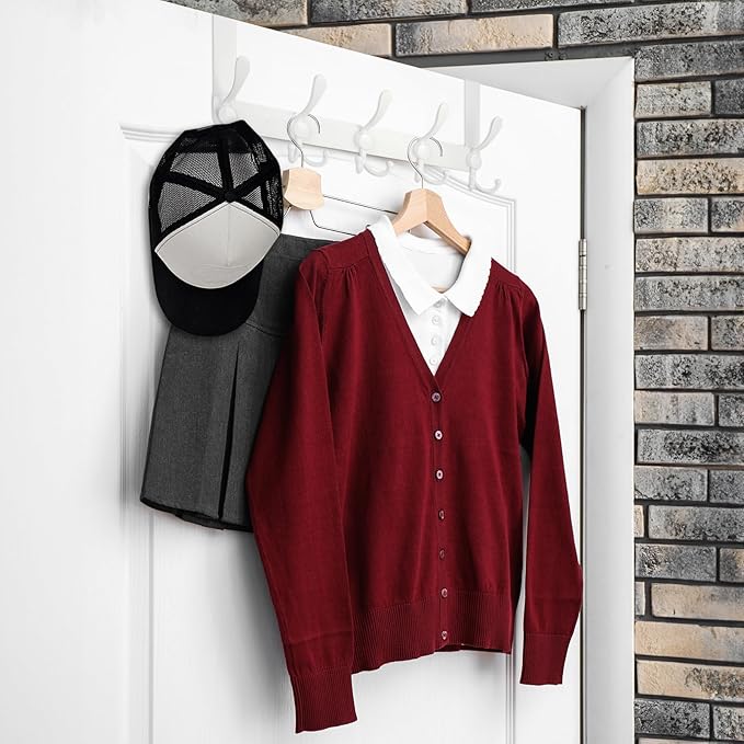 TICONN Over The Door Hooks, 5 Heavy Duty Tri Coat Rack All Metal Coat Hanger - Image 4