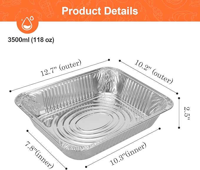 GrillChef Aluminum Foil Pans, Disposable 9x13 Baking Pans, 30 Pack Tin Foil - Image 2