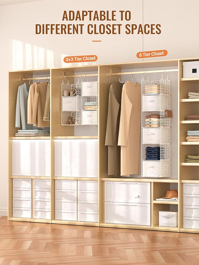 Closet Hanging Organizer with Drawers, 6 Tier Metal Closet Organizers and - Image 5