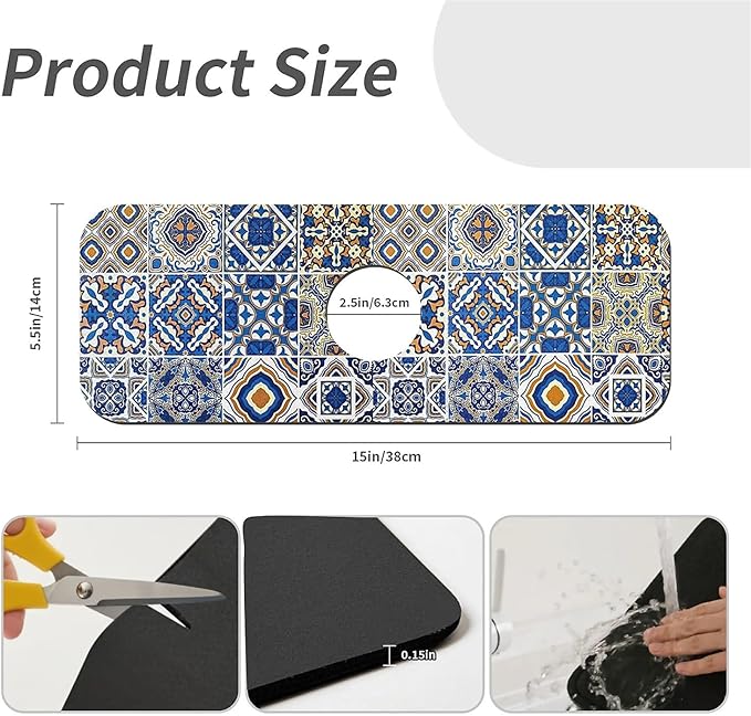 Kitchen Sink Splash Guard，Traditional Moroccan tiles Faucet Mat Sink - Image 3