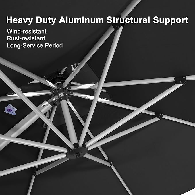PURPLE LEAF 12 Feet Double Top Deluxe Square Patio Umbrella Offset Hanging Umbrella Cantilever Outdoor Market Umbrella Garden, Black - Image 3