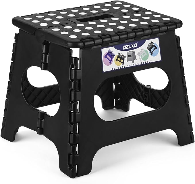 Delxo Folding Step Stool,11 Inch Non-Slip Foldable Step Stools for Kids and Adults,Portable Foldable Step Stool Lightweight Small Folding Stool with Handle for Kitchen Bathroom in Black,1 Pack by Delxo