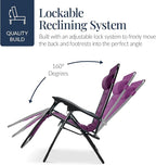 Best Choice Products Oversized Padded Zero Gravity Chair, Folding Outdoor Patio Recliner, XL Anti Gravity Lounger for Backyard w/Headrest, Cup Holder, Side Tray, Polyester Mesh - Amethyst Purple - Image 7