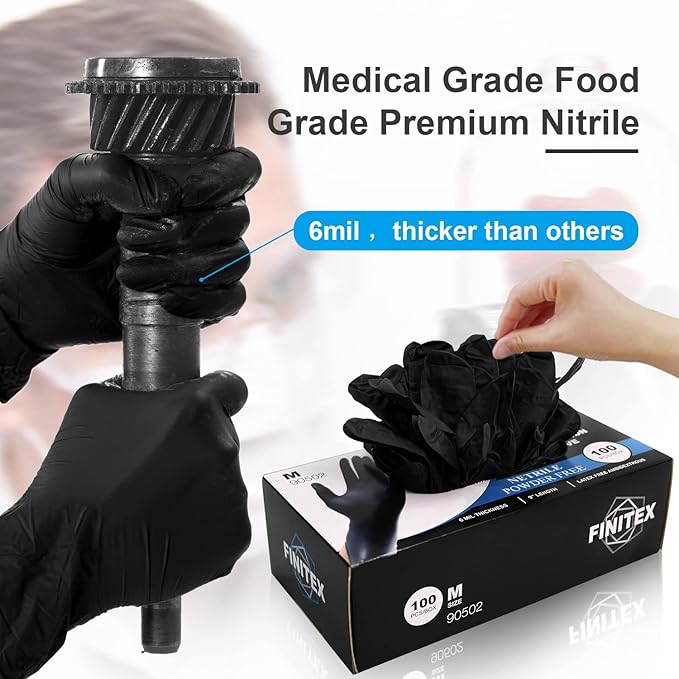 FINITEX Black Nitrile Disposable Medical Exam Gloves - Image 5
