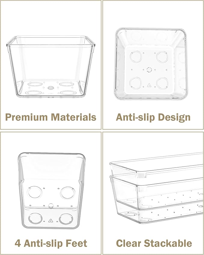 15Pcs Clear Plastic Drawer Organizers Set, 4size makeup drawer organizer trays - Image 6