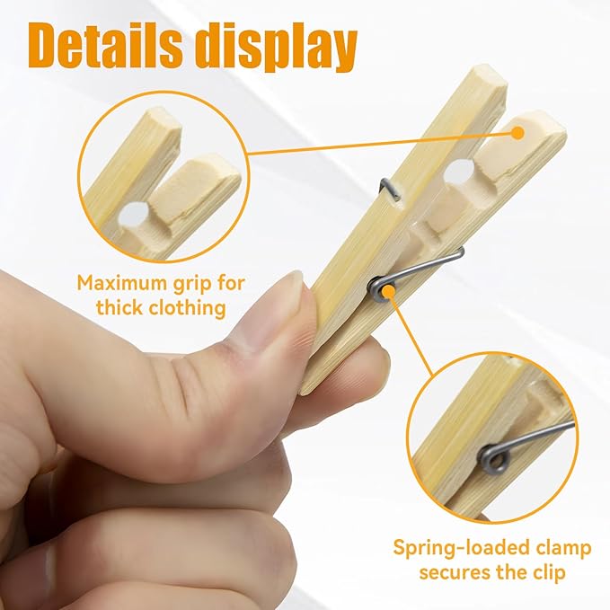 Natural Bamboo Clothespins 80-Pack Wooden Clothes Pins - Image 5