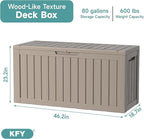 80 Gallon Waterproof Resin Deck Box, UV Resistant Outdoor Storage for Garden, Patio, Porch, Delivery, Grey - Image 2