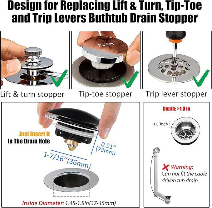 Bathtub Drain Stopper, Pop Up Tub Stopper and Cover, Bottom - Image 2
