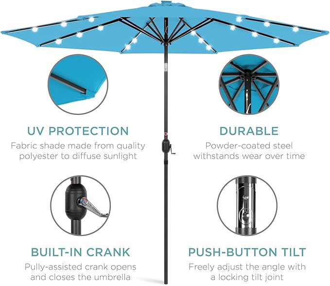 Best Choice Products 10ft Solar Polyester LED Lighted Patio Umbrella w/Tilt Adjustment and UV-Resistant Fabric - Image 5