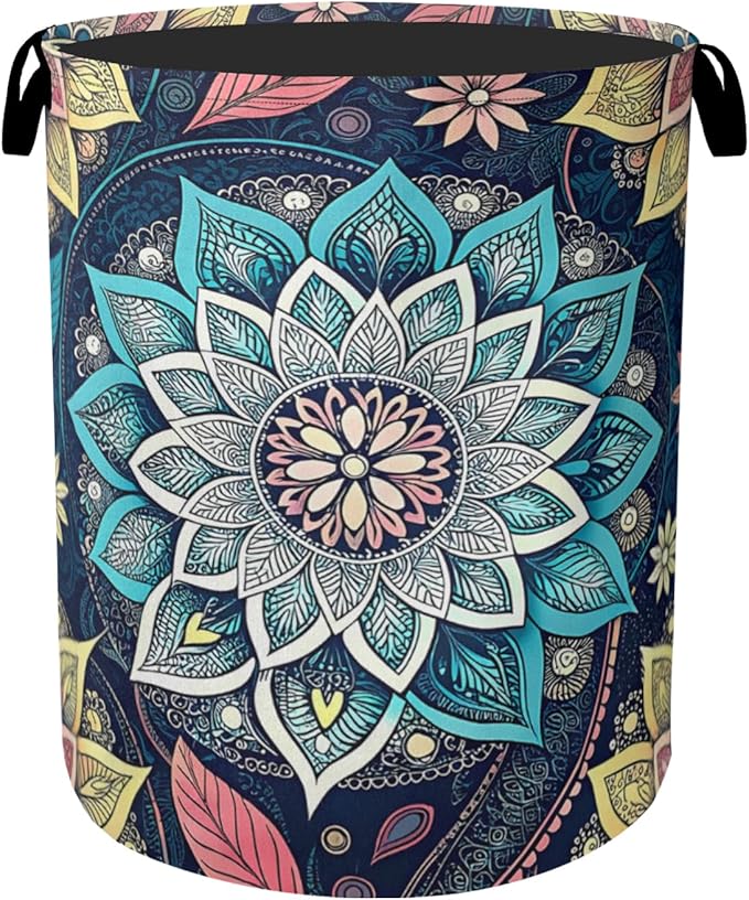 Bohemian Blue Flowers Laundry Basket, Dirty Clothes Basket, Water Resistant by Gearsly