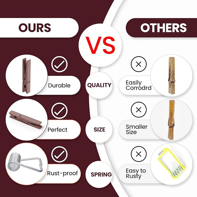 50PCS Colored Wooden Clothespins, 2.9inch Brown Clothes Pins - Image 2