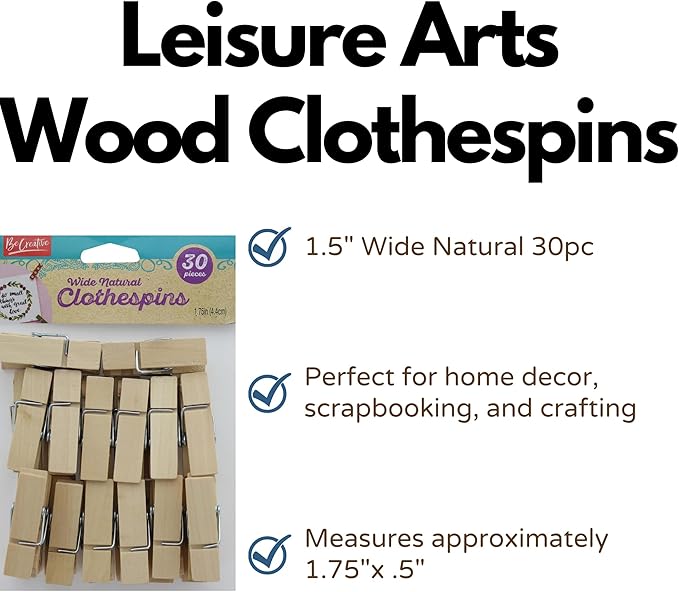 Leisure Arts Natural Clothespins Wood 1.5" Wide 30pc - Image 2