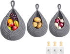 Hanging Fruit Baskets for Kitchen, 3 Pack Boho Cotton Rope Handwoven Vegetable by Unknown