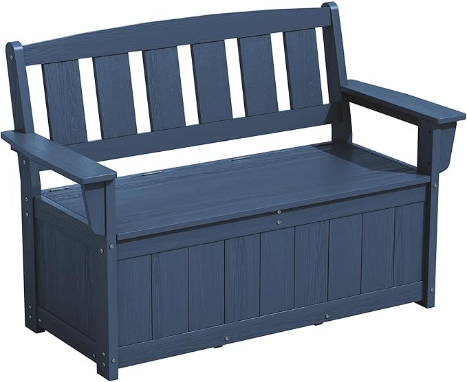 SERWALL HDPE Outdoor Storage Bench, All-Weather, UV-Resistant Deck Box with Waterproof Storage Bags, 57 Gallon Dual-Use Seat & Organizer Deck Boxes for Patio, Garden Tools & Pool (Navy Blue) by SERWALL