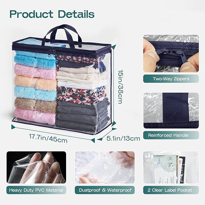 10 Pack Clear Storage Bags for Clothes, 22L Blanket Storage Bags, Under Bed - Image 2
