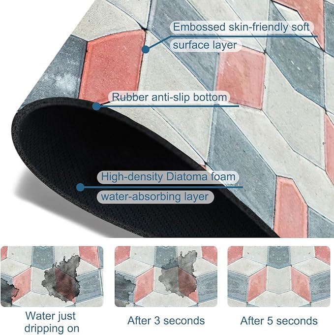 Red Gray Tile Sink Splash Guard Faucet Mat Red White Diamond Super Absorbent - Image 3