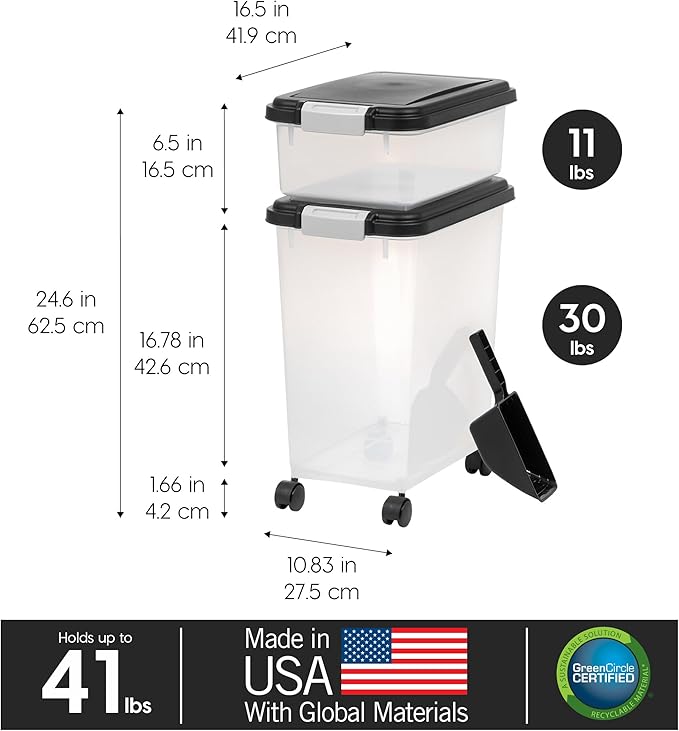 IRIS USA Dog Food Storage Container, 30 lbs & 11 lbs Combo, Cat Food Storage - Image 3