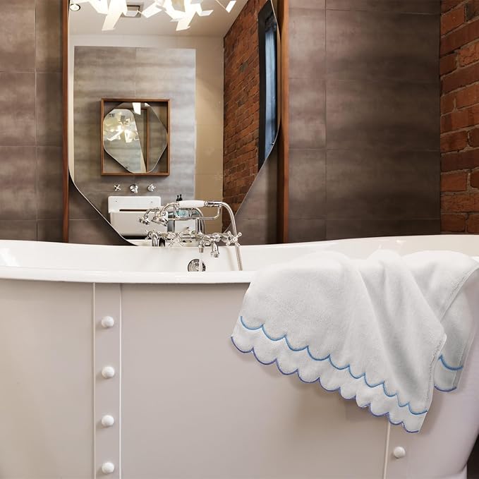 2 Pcs Scalloped Hand Towels 100% Cotton Fingertip Towels - Image 5