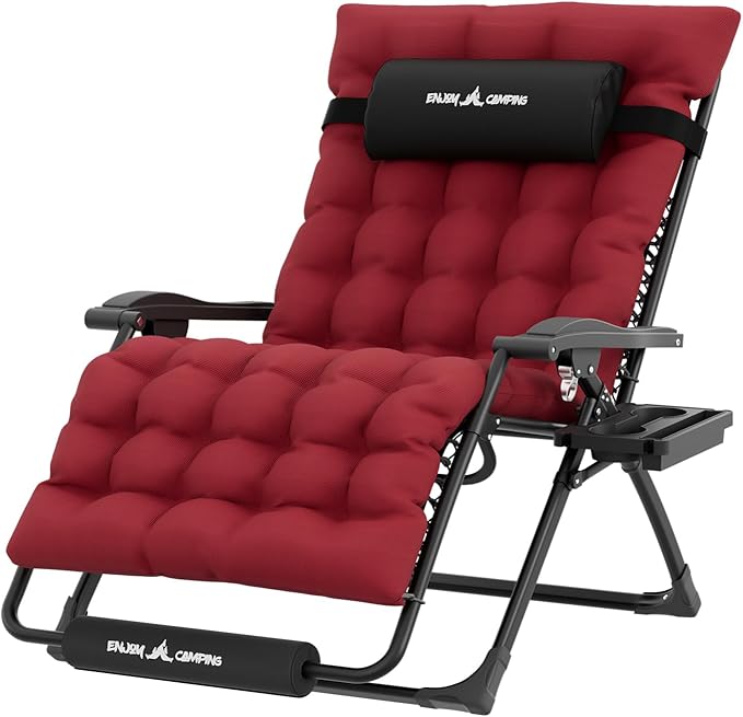 UDPATIO Oversized Zero Gravity Chair, 33In XXL Patio Reclining Chair with Cushion, Outdoor Folding Recliner with Pillows|Cup Holder|Foot Rest|Padded Headrest, Burgundy, Support 500LB by UDPATIO