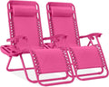 Best Choice Products Set of 2 Adjustable Steel Mesh Zero Gravity Lounge Chair Recliners w/Pillows and Cup Holder Trays - Hot Pink by BestChoiceProducts