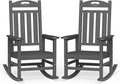 Oversized Outdoor Rocking Chairs Set of 2, High Back Porch Rocking Chair, HDPE All Weather Resistant Rocking Chairs for Patio, 380lbs Weight Capacity, Dark Grey by Suunyn