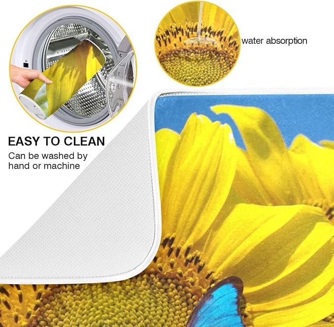 Blooming Sunflowers Dish Drying Mat Super Absorbent Drying Mat Large Coffee Mat - Image 2