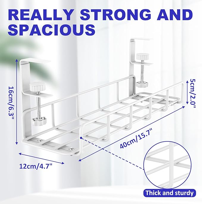 15.7” Under Desk Cable Management Tray, No Drill Heavy Duty Steel Standing Desk - Image 6