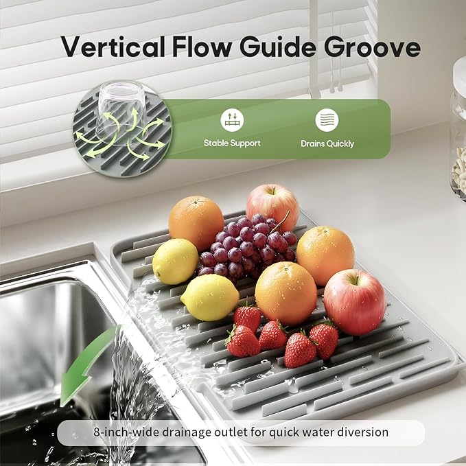 Silicone Dish Drying Mat for Kitchen Counter – Non-Slip Drain Pad - Image 3