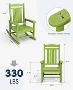 KINGYES HDPE Rocking Chairs Outdoor, Patio Rocking Chairs with 330lbs Support, Smooth Porch Rocker for Deck Lawn Yard, Pistachio Green - Image 3