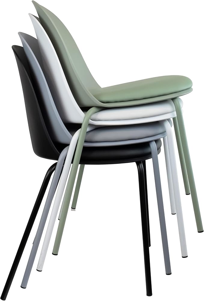 2xhome Set of 2 Modern Stackable Armless Dining Chairs, Plastic Shell Seat with Upholstered PU Leather CushionPadded Seat Metal Legs for Home Kitchen Patio Cafe, Gray - Image 4