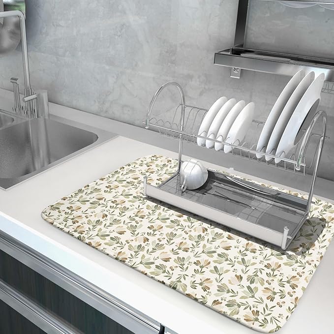 Spring Summer Daisy Floral Leaf Dish Drying Pad 18 x 24 Inch - Image 5