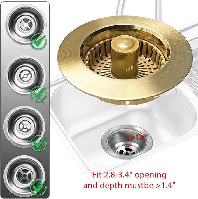 Kitchen Sink Drain Strainer, 3 in 1 Pop up Kitchen Sink Stopper, - Image 5