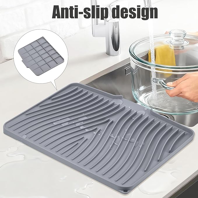 Silicone Dish Drying Mat for Kitchen Counter, Dish Drying Pad, Non-Slip Drain - Image 3