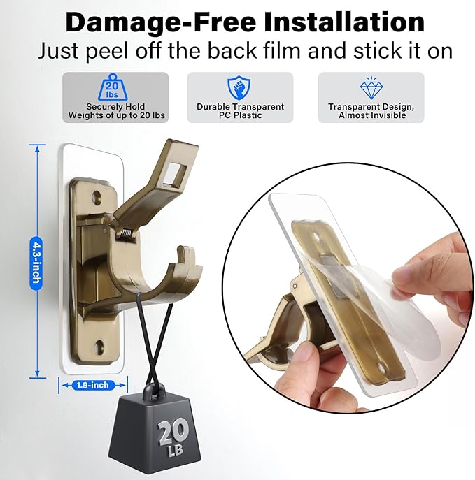 Antimbee 6-Pack No Drill Needed Curtain Rod Holders Brackets, Self Adhesive Rod - Image 3