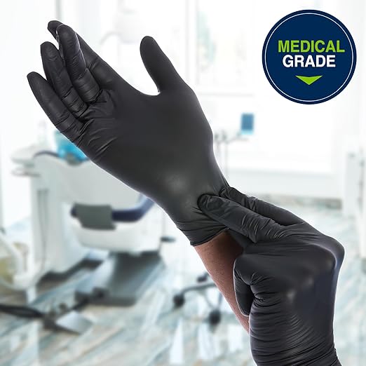 HALYARD Black Disposable Nitrile Exam Gloves Powder Free Medical, Food Safe - Image 3