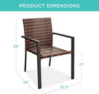 Best Choice Products Set of 2 Stackable Outdoor Wicker Dining Chairs All-Weather Firepit Armchair w/Armrests, Steel Frame for Patio, Deck, Garden, Yard - Light Brown - Image 2