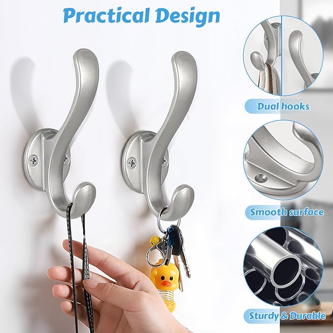 8 Pack Coat Hooks Wall Mount Heavy Duty Utility Retro Double Hooks - Image 8