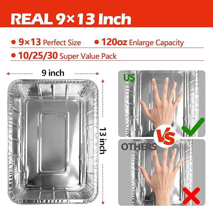 Aluminum Pans Foil Pans, 25 Pack 9x13 Disposable Trays Half Size Tin Pans Heavy - Image 3