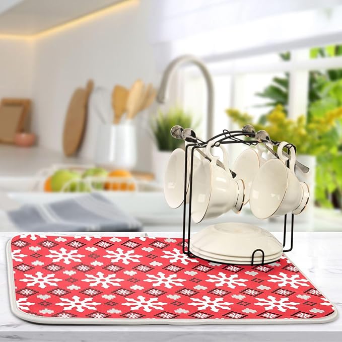 Christmas Snowflake Scandinavian Ornament Dish Drying Mat - Image 6