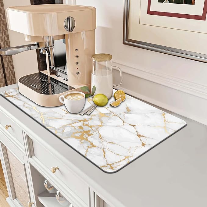 MCALK Marble White Coffee Mat for Kitchen Counter, Absorbent Kitchen Sink Mat - Image 7